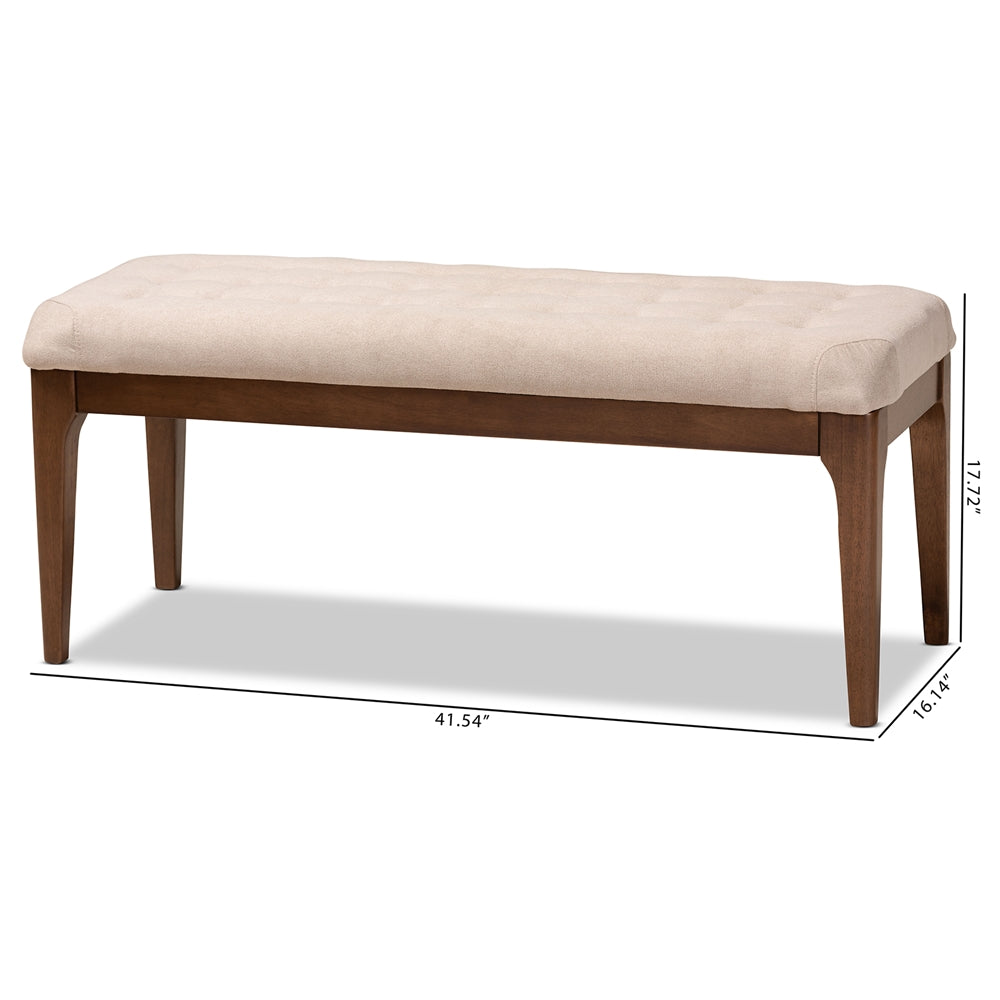 Baxton Studio Walsh Mid-Century Modern Beige Fabric Upholstered And Walnut Brown Finished Wood Dining Bench