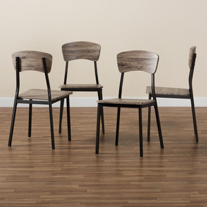 Baxton Studio Marcus Modern Industrial Oak Brown Finished Wood And Black Metal 4-Piece Dining Chair Set