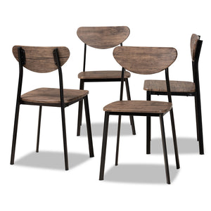 Baxton Studio Ornette Mid-Century Modern Walnut Brown Finished Wood And Black Metal 4-Piece Dining Chair Set