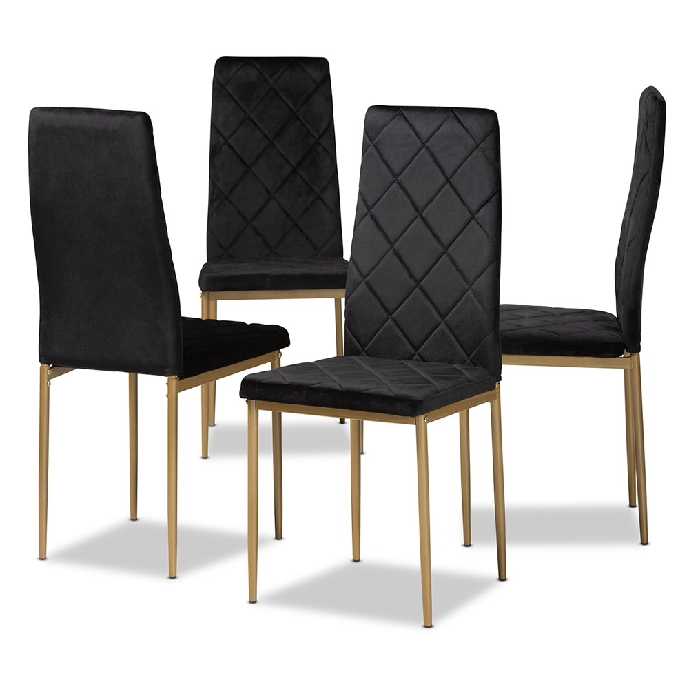 Baxton Studio Blaise Modern Luxe And Glam Black Velvet Fabric Upholstered And Gold Finished Metal 4-Piece Dining Chair Set