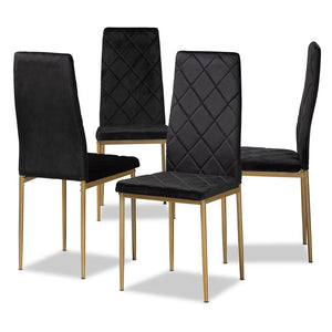 Baxton Studio Blaise Modern Luxe And Glam Black Velvet Fabric Upholstered And Gold Finished Metal 4-Piece Dining Chair Set