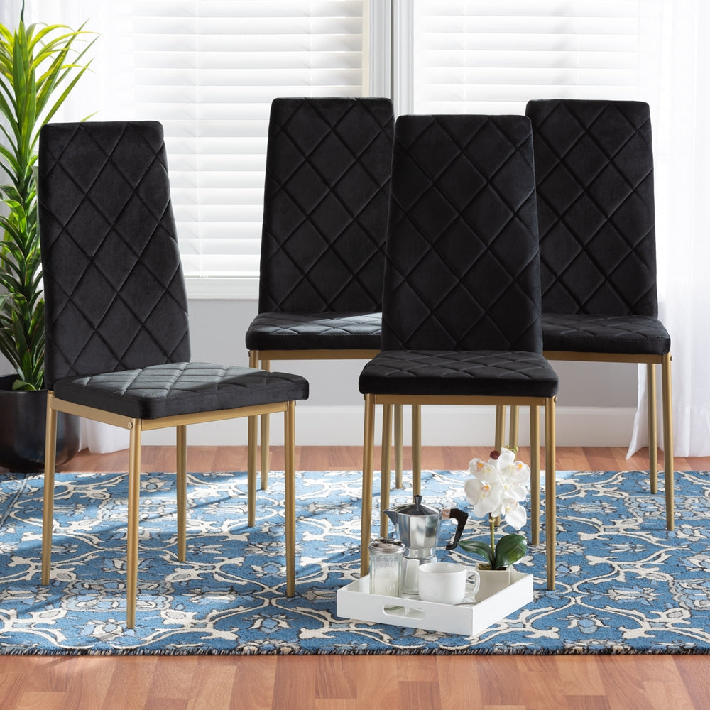 Baxton Studio Blaise Modern Luxe And Glam Black Velvet Fabric Upholstered And Gold Finished Metal 4-Piece Dining Chair Set