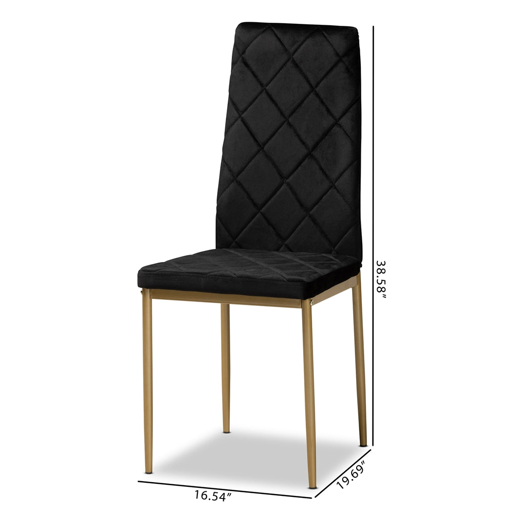 Baxton Studio Blaise Modern Luxe And Glam Black Velvet Fabric Upholstered And Gold Finished Metal 4-Piece Dining Chair Set