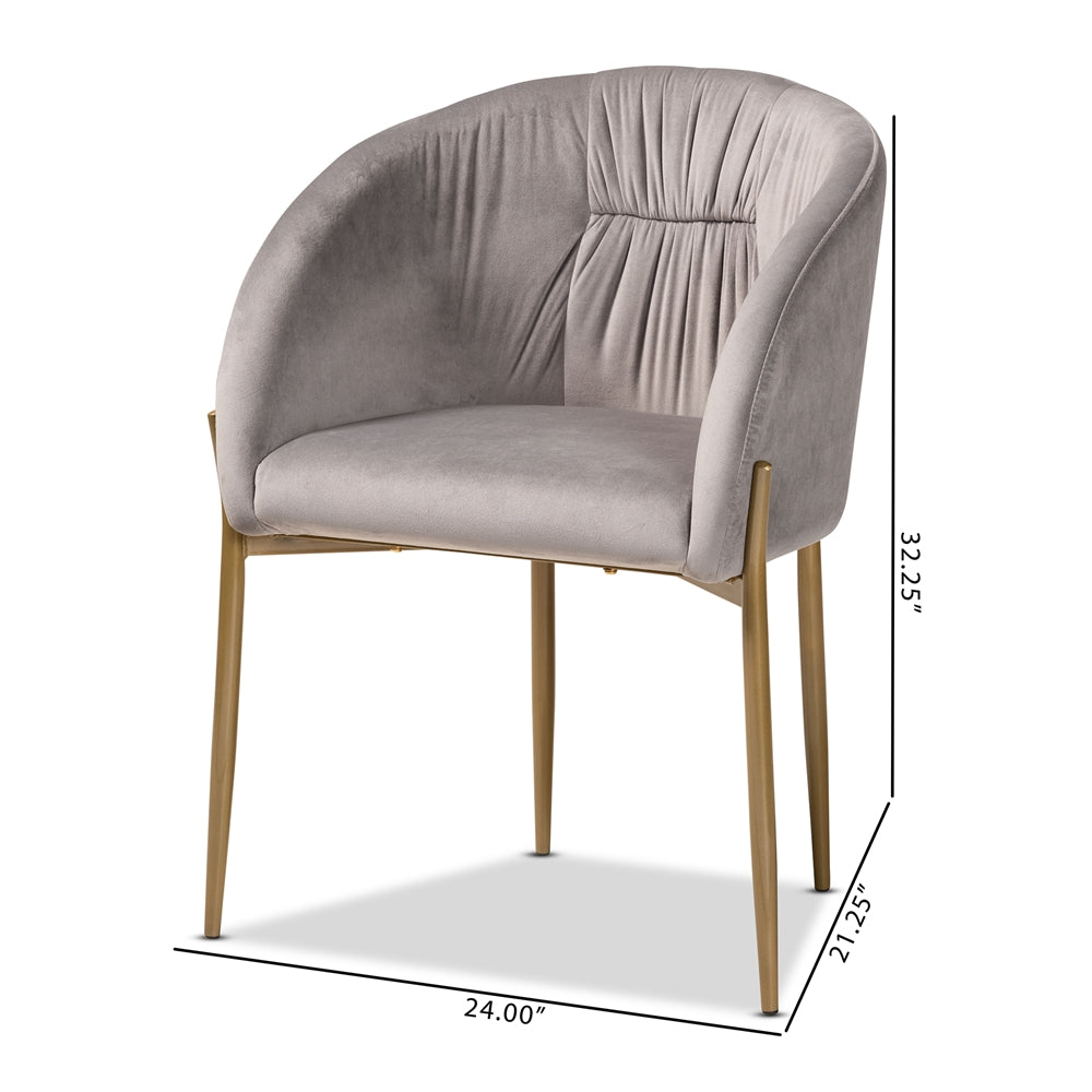 Baxton Studio Ballard Modern Luxe And Glam Grey Velvet Fabric Upholstered And Gold Finished Metal Dining Chair