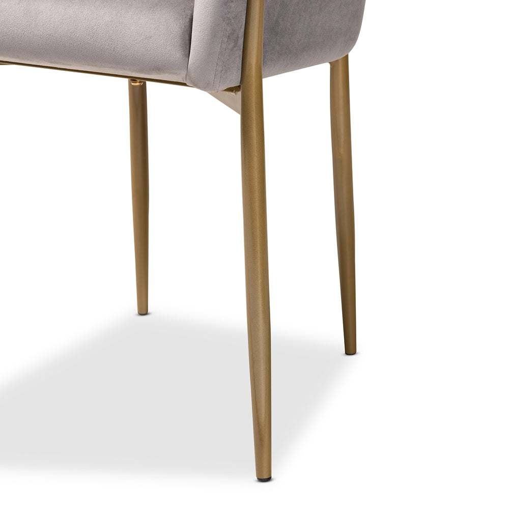 Baxton Studio Ballard Modern Luxe And Glam Grey Velvet Fabric Upholstered And Gold Finished Metal Dining Chair