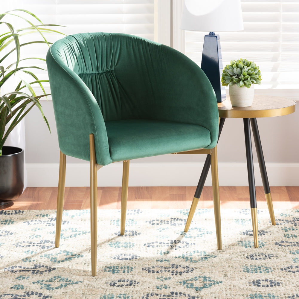 Baxton Studio Ballard Modern Luxe And Glam Green Velvet Fabric Upholstered And Gold Finished Metal Dining Chair