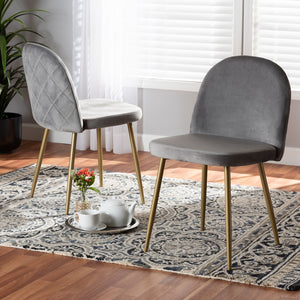 Baxton Studio Fantine Modern Luxe And Glam Grey Velvet Fabric Upholstered And Gold Finished Metal 2-Piece Dining Chair Set