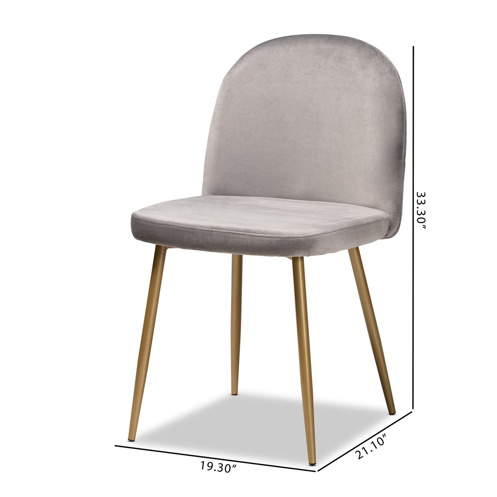 Baxton Studio Fantine Modern Luxe And Glam Grey Velvet Fabric Upholstered And Gold Finished Metal 2-Piece Dining Chair Set