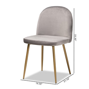 Baxton Studio Fantine Modern Luxe And Glam Grey Velvet Fabric Upholstered And Gold Finished Metal 2-Piece Dining Chair Set