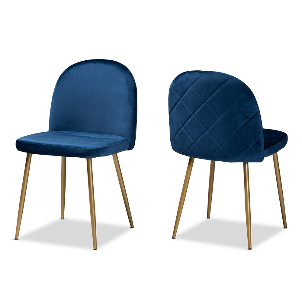 Baxton Studio Fantine Modern Luxe And Glam Navy Blue Velvet Fabric Upholstered And Gold Finished Metal 2-Piece Dining Chair Set