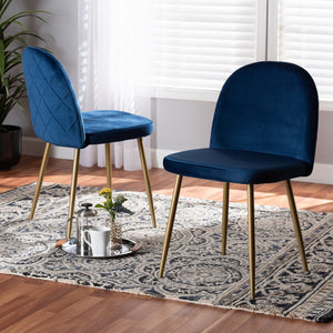 Baxton Studio Fantine Modern Luxe And Glam Navy Blue Velvet Fabric Upholstered And Gold Finished Metal 2-Piece Dining Chair Set