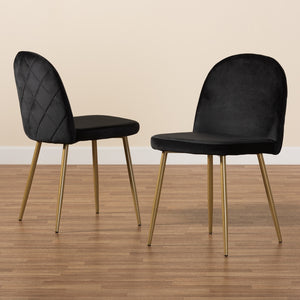 Baxton Studio Fantine Modern Luxe And Glam Black Velvet Fabric Upholstered And Gold Finished Metal 2-Piece Dining Chair Set