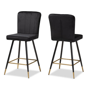 Baxton Studio Preston Modern Luxe and Glam Velvet Fabric Upholstered and Two-Tone and Finished Metal 2-Piece Bar Stool Set