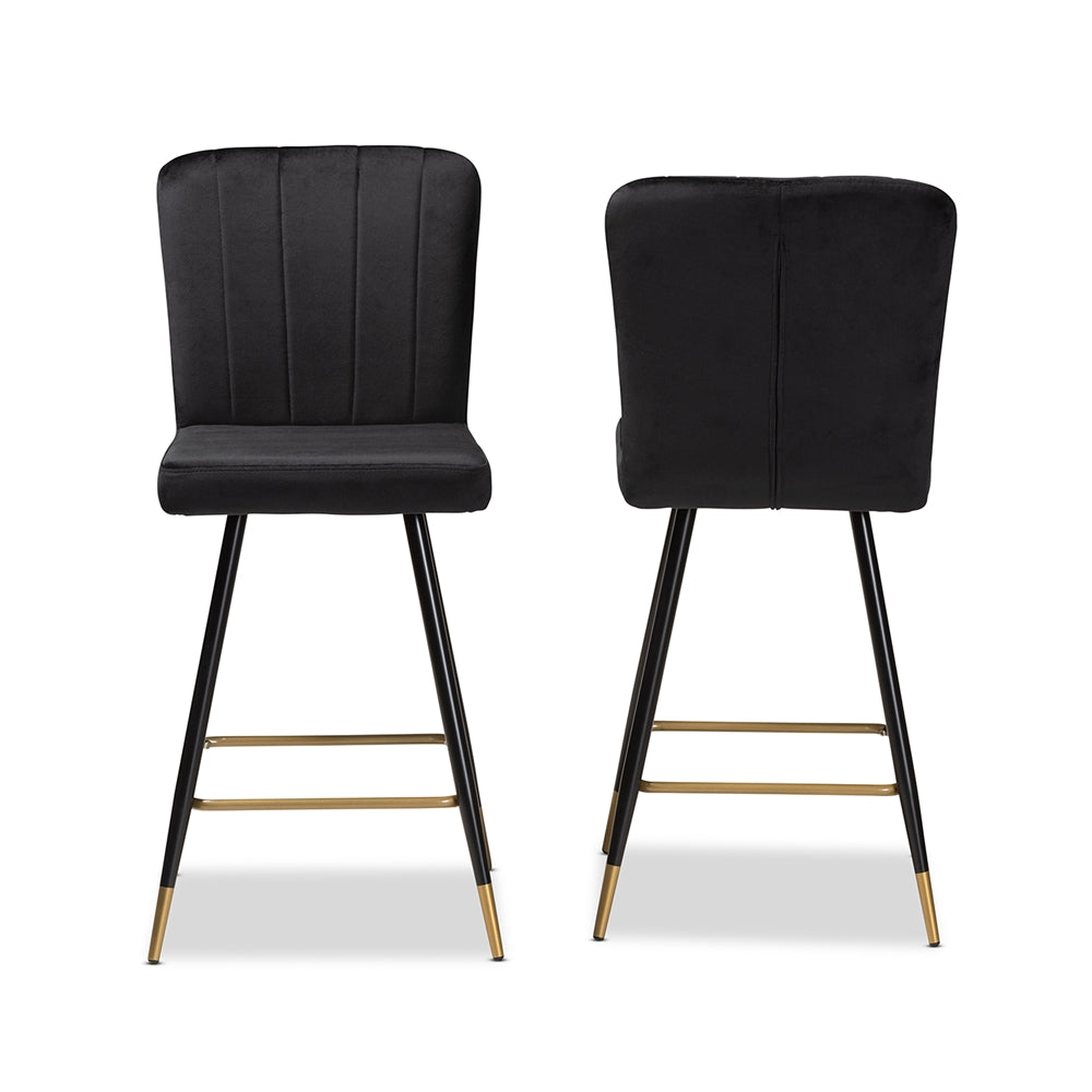 Baxton Studio Preston Modern Luxe and Glam Velvet Fabric Upholstered and Two-Tone and Finished Metal 2-Piece Bar Stool Set