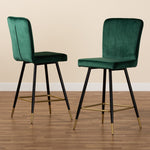 Load image into Gallery viewer, Baxton Studio Preston Modern Luxe And Glam Green Velvet Fabric Upholstered And Two-Tone Black And Gold Finished Metal 2-Piece Bar Stool Set
