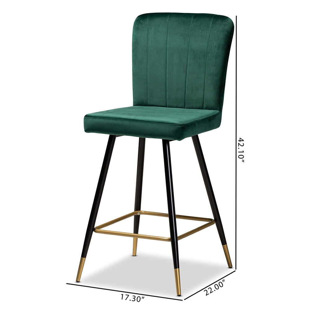 Baxton Studio Preston Modern Luxe And Glam Green Velvet Fabric Upholstered And Two-Tone Black And Gold Finished Metal 2-Piece Bar Stool Set