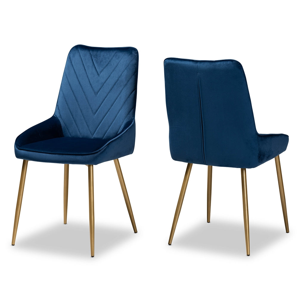 Baxton Studio Priscilla Contemporary Glam And Luxe Navy Blue Velvet Fabric Upholstered And Gold Finished Metal 2-Piece Dining Chair Set