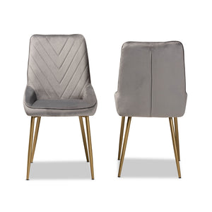 Baxton Studio Priscilla Contemporary Glam And Luxe Grey Velvet Fabric Upholstered And Gold Finished Metal 2-Piece Dining Chair Set