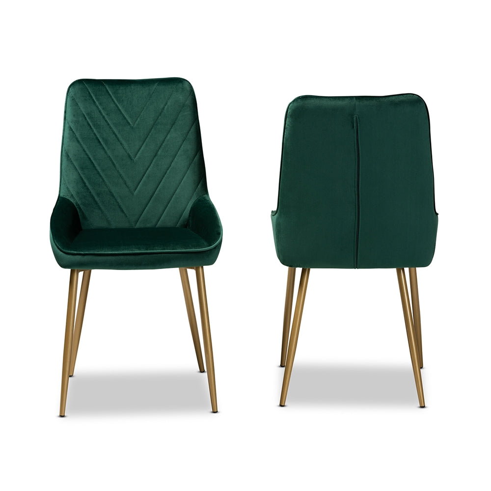 Baxton Studio Priscilla Contemporary Glam And Luxe Green Velvet Fabric Upholstered And Gold Finished Metal 2-Piece Dining Chair Set