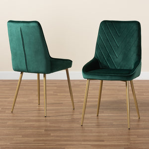 Baxton Studio Priscilla Contemporary Glam And Luxe Green Velvet Fabric Upholstered And Gold Finished Metal 2-Piece Dining Chair Set