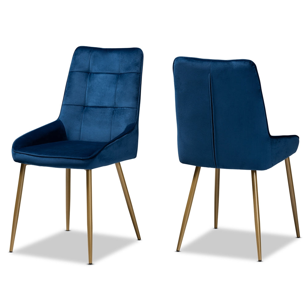 Baxton Studio Gavino Modern Luxe And Glam Navy Blue Velvet Fabric Upholstered And Gold Finished Metal 2-Piece Dining Chair Set