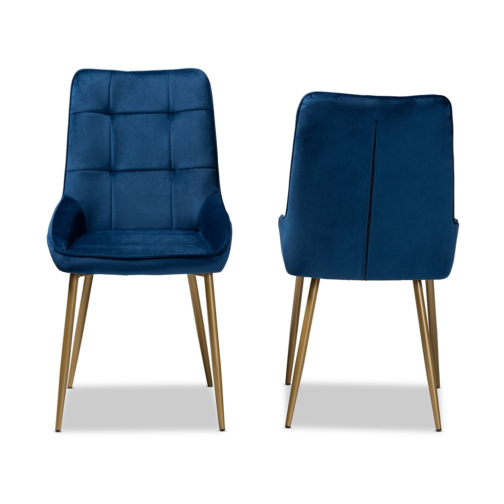 Baxton Studio Gavino Modern Luxe And Glam Navy Blue Velvet Fabric Upholstered And Gold Finished Metal 2-Piece Dining Chair Set