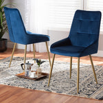 Load image into Gallery viewer, Baxton Studio Gavino Modern Luxe And Glam Navy Blue Velvet Fabric Upholstered And Gold Finished Metal 2-Piece Dining Chair Set
