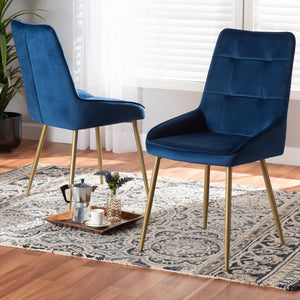 Baxton Studio Gavino Modern Luxe And Glam Navy Blue Velvet Fabric Upholstered And Gold Finished Metal 2-Piece Dining Chair Set