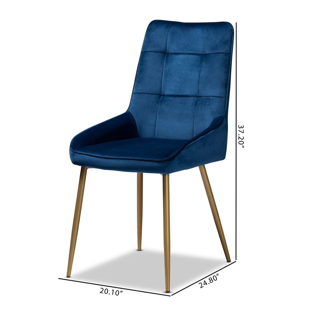 Baxton Studio Gavino Modern Luxe And Glam Navy Blue Velvet Fabric Upholstered And Gold Finished Metal 2-Piece Dining Chair Set