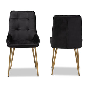 Baxton Studio Gavino Modern Luxe And Glam Black Velvet Fabric Upholstered And Gold Finished Metal 2-Piece Dining Chair Set