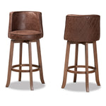 Load image into Gallery viewer, Baxton Studio Adams Modern Transitional Distressed Brown Fabric Upholstered And Walnut Brown Finished Wood 2-Piece Bar Stool Set
