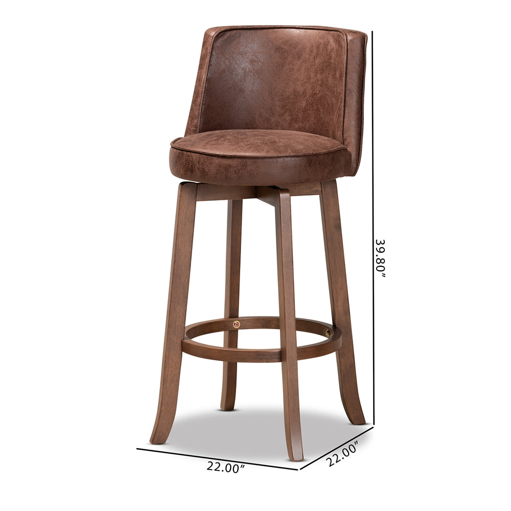 Baxton Studio Adams Modern Transitional Distressed Brown Fabric Upholstered And Walnut Brown Finished Wood 2-Piece Bar Stool Set