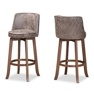 Baxton Studio Adams Modern Transitional Distressed Grey Fabric Upholstered And Walnut Brown Finished Wood 2-Piece Bar Stool Set