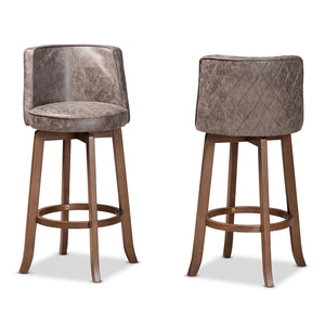 Baxton Studio Adams Modern Transitional Distressed Grey Fabric Upholstered And Walnut Brown Finished Wood 2-Piece Bar Stool Set