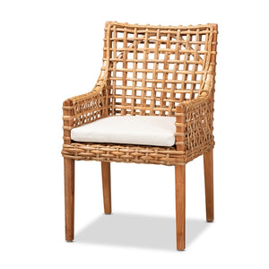 Baxton Studio Saoka Modern and Contemporary Finished Wood and Rattan Armchair