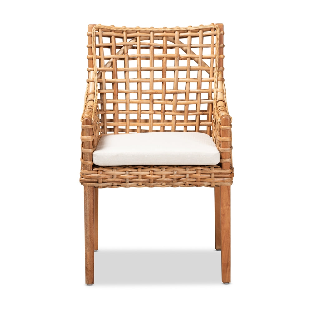 Baxton Studio Saoka Modern And Contemporary Natural Brown Finished Wood And Rattan Dining Chair