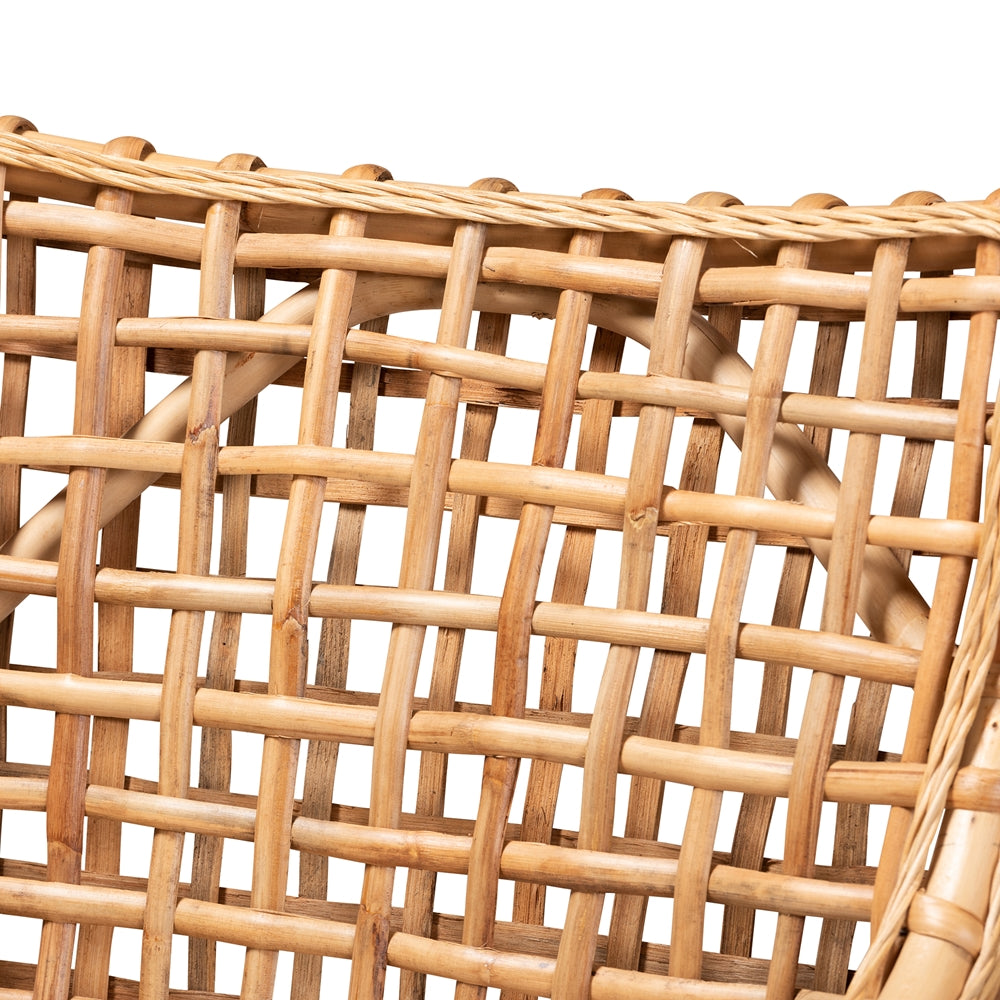 BAXTON STUDIO SAOKA MODERN AND CONTEMPORARY NATURAL BROWN FINISHED WOOD AND RATTAN DINING CHAIR