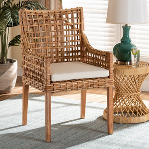 Baxton Studio Saoka Modern And Contemporary Natural Brown Finished Wood And Rattan Dining Chair