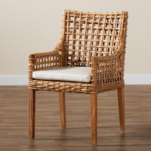 Baxton Studio Saoka Modern And Contemporary Natural Brown Finished Wood And Rattan Dining Chair