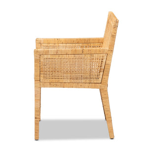 Baxton Studio Karis Modern And Contemporary Natural Finished Wood And Rattan Dining Chair