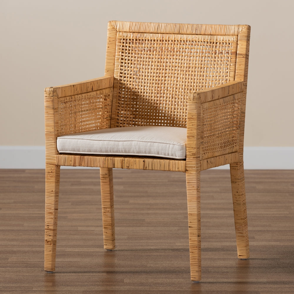 Baxton Studio Karis Modern And Contemporary Natural Finished Wood And Rattan Dining Chair