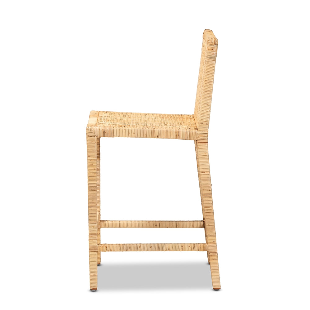 Baxton Studio Sofia Modern And Contemporary Natural Finished Wood And Rattan Counter Stool