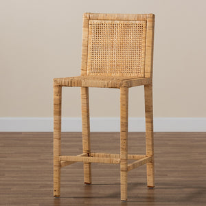 Baxton Studio Sofia Modern And Contemporary Natural Finished Wood And Rattan Counter Stool