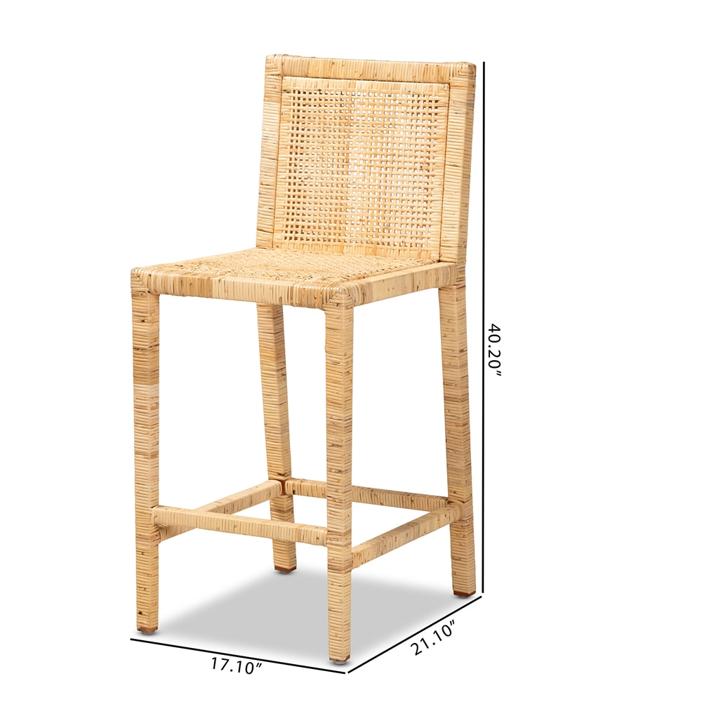 Baxton Studio Sofia Modern And Contemporary Natural Finished Wood And Rattan Counter Stool