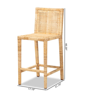 Baxton Studio Sofia Modern And Contemporary Natural Finished Wood And Rattan Counter Stool