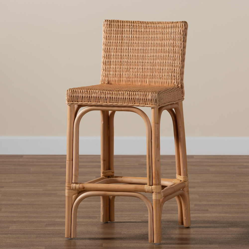 Baxton Studio Athena Modern And Contemporary Natural Finished Rattan Counter Stool