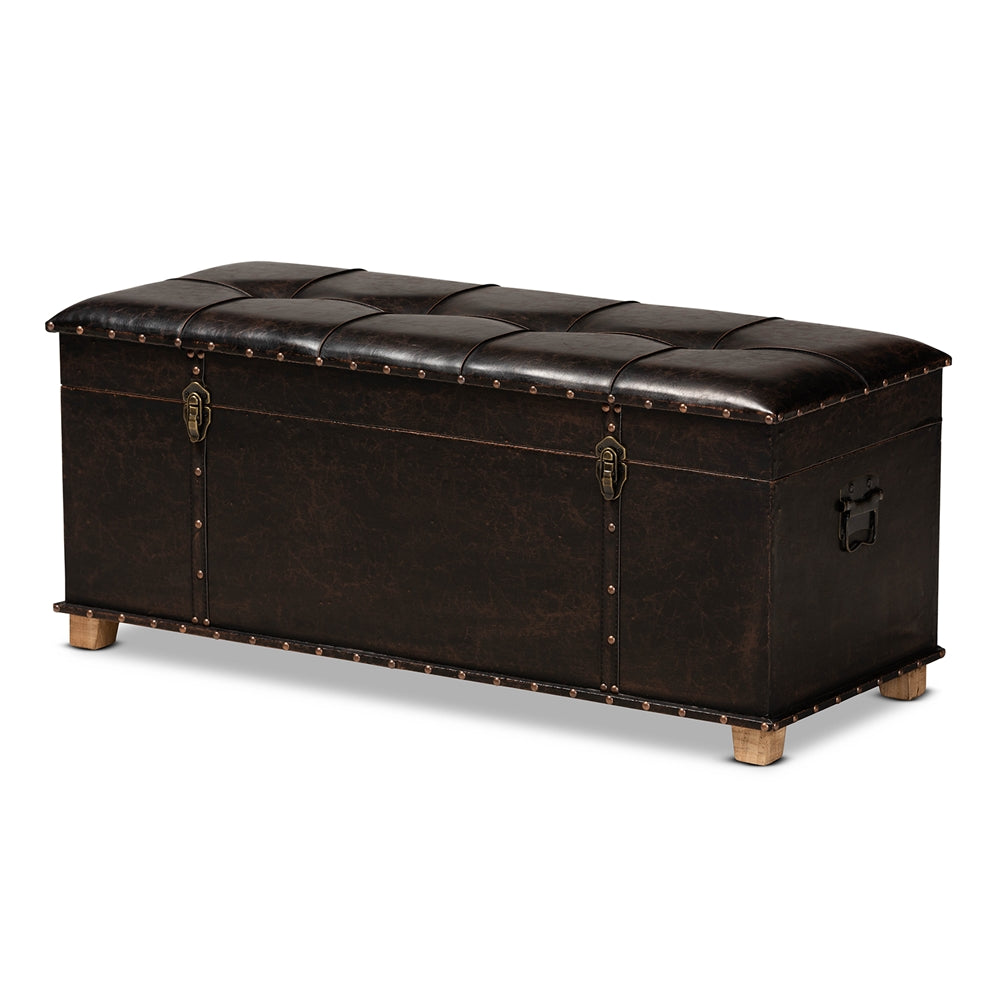 Baxton Studio Janna Rustic Transitional Faux Leather Upholstered and Finished Wood Storage Ottoman