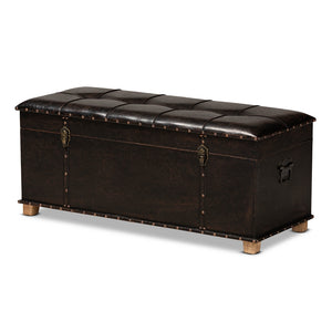 Baxton Studio Janna Rustic Transitional Faux Leather Upholstered and Finished Wood Storage Ottoman