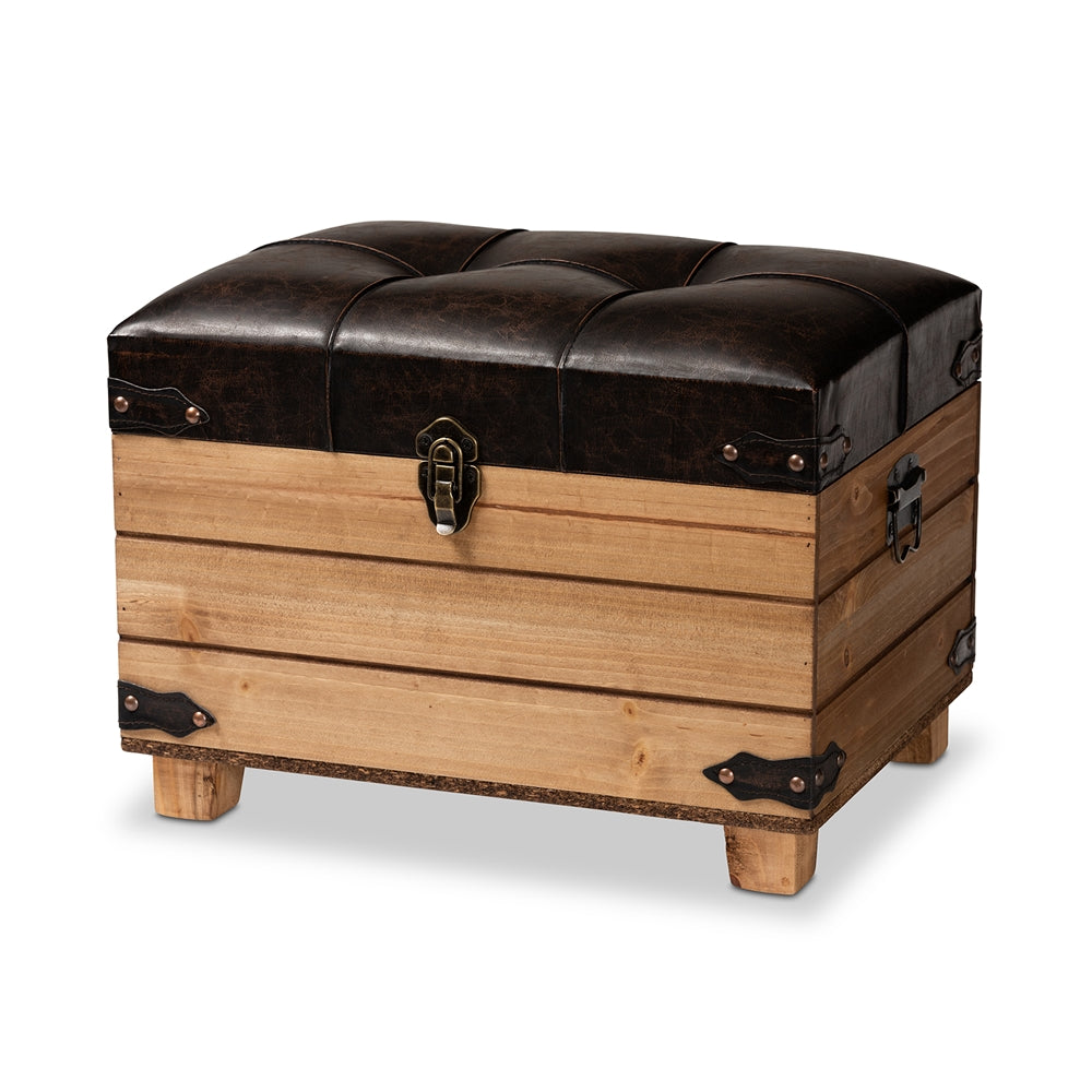 Baxton Studio Edmund Rustic Transitional Faux Leather Upholstered and Finished Wood Storage Ottoman