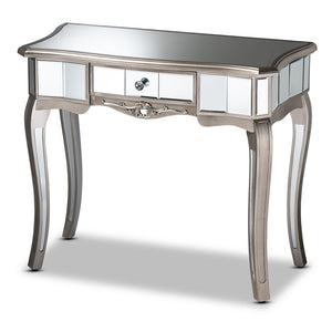 Baxton Studio Elgin Contemporary Glam and Luxe Brushed Finished Wood and Glass 1-Drawer Console Table